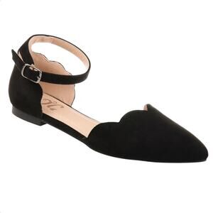Journee Women's Lana Scalloped Edge Ankle Strap Flats Black Size 11